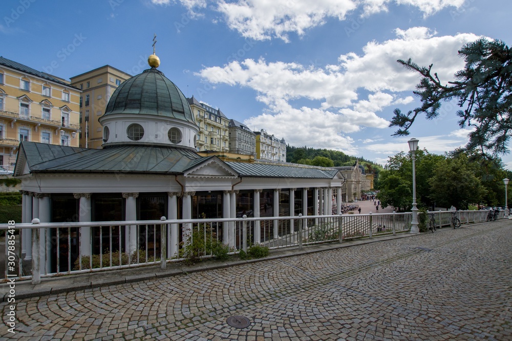 Pavilion of cold mineral water - Cross spring in the small west Bohemian spa town Marianske Lazne (Marienbad) - Czech Republic