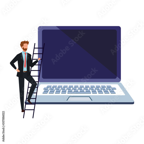 Laptop and man design, Digital technology communication social media internet web and wireless theme Vector illustration