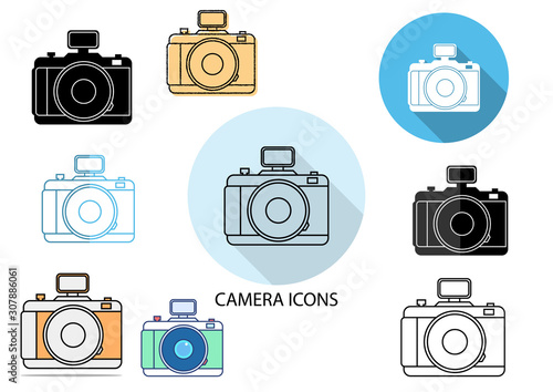 flat icons,solid icons,thin line icons for camera,vector illustrations