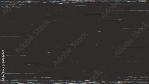 Horizontal distortion of broken video image on black background, VHS effect, glitch digital color pixel noise. Stock abstract pixel background glitch texture. Color digital noise, VHS corrupted signal photo
