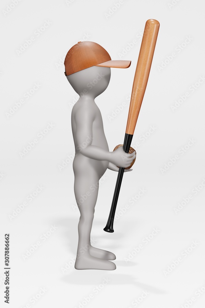 3D Render of Cartoon Character with Baseball Bat 3D Render of Cartoon Character with Baseball Bat