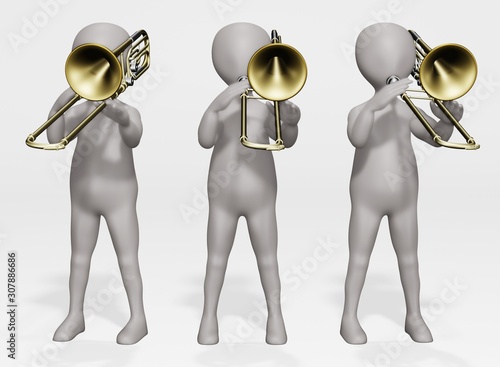 3D Render of Cartoon Character with Bass Trombone