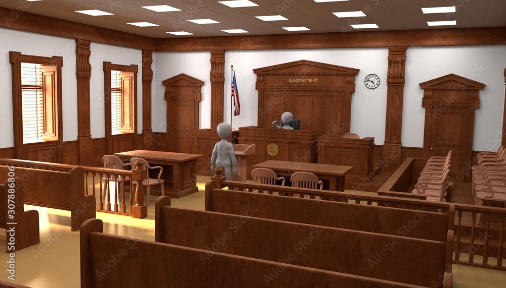 3D Render of Cartoon Characters in Courtroom 3D Render of Cartoon Characters in Courtroom