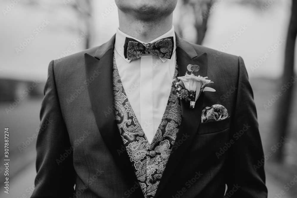 Fototapeta premium groom wearing a bow tie