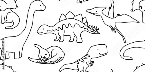 Fototapeta Naklejka Na Ścianę i Meble -  outline dino seamless pattern, dinosaurs texture