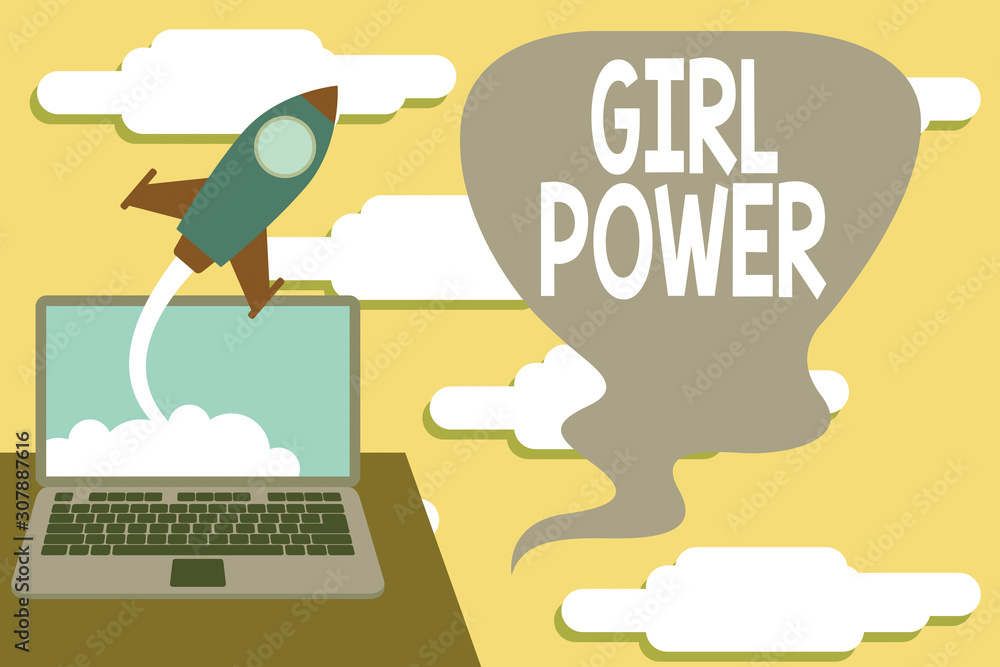 Handwriting text Girl Power. Conceptual photo assertiveness and selfconfidence shown by girls or young woanalysis Successful rocket launching clouds out laptop background. Startup growing