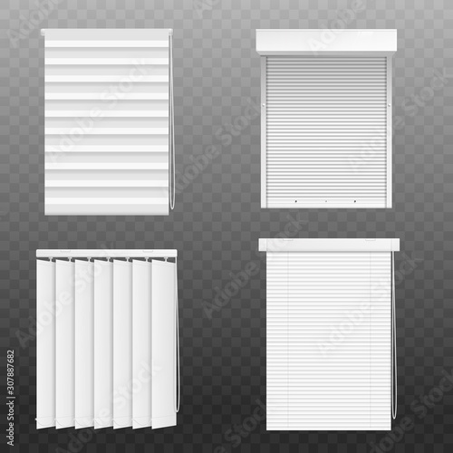 Set of blind windows or blinds realistic vector mockup illustration isolated.