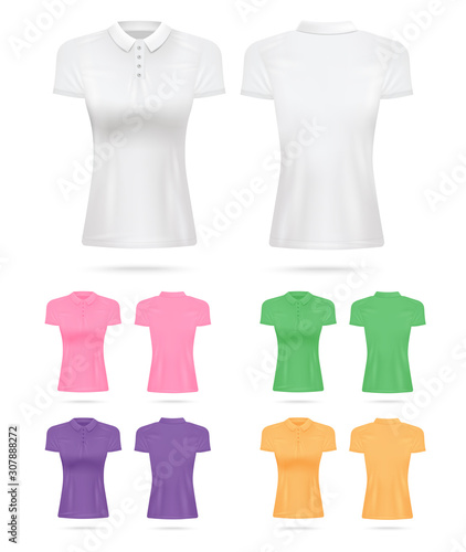 Set of women polo shirt or collar T-shirt realistic vector illustration isolated.