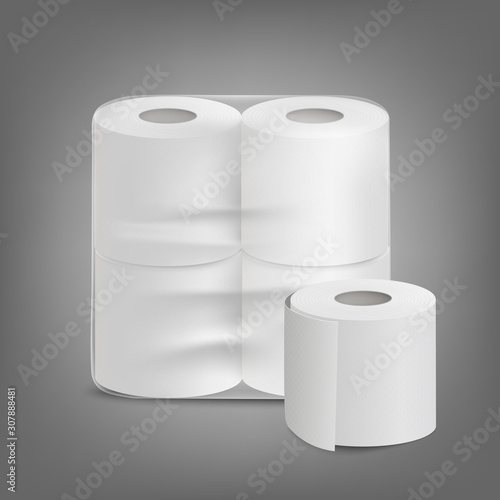 Toilet paper unlabeled packaging realistic vector mockup illustration isolated.