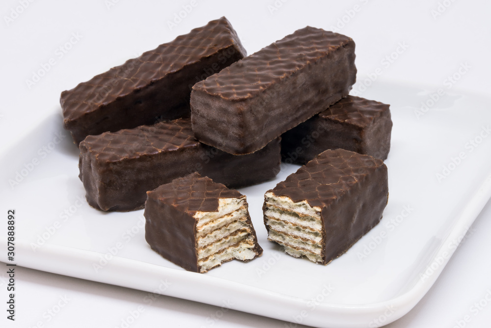 Chocolate Coated Wafers on a Plate Chocolate Coated Wafers on a Plate