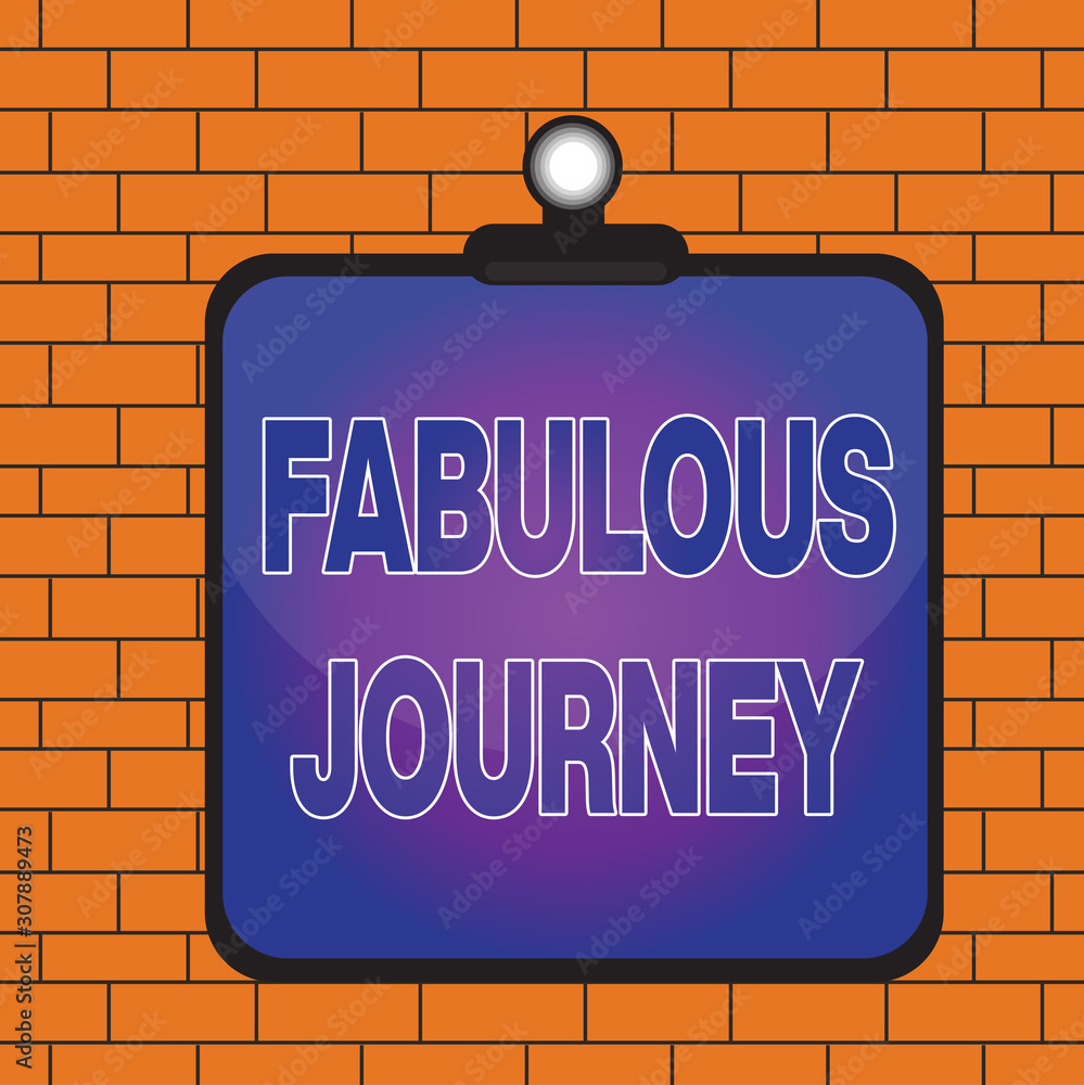 Obraz premium Text sign showing Fabulous Journey. Business photo text treasure trove of memories about the authors experiences Clipboard colorful background spring clip stuck bind empty plank frame