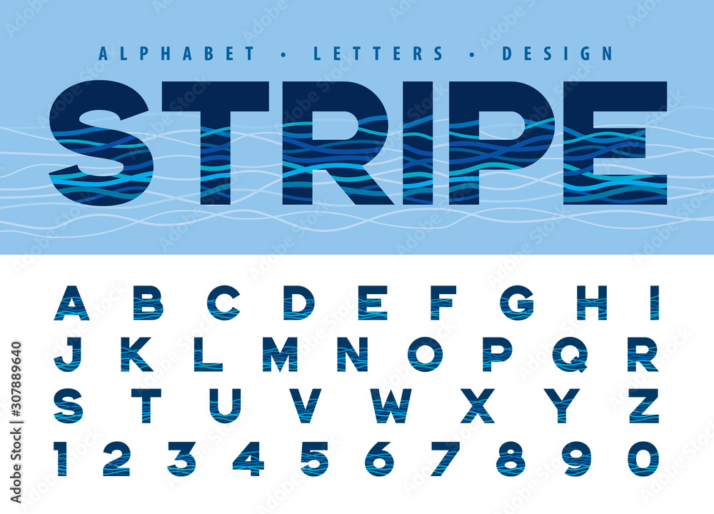 Vector of Alphabet Letters and numbers, Modern Water Ripple Lines Vector of Alphabet Letters and numbers, Modern Water Ripple Lines