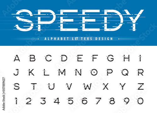Vector of Glitch Modern Alphabet Letters and numbers, Grunge linear stylized rounded fonts