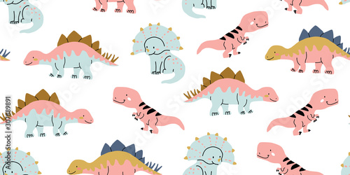 Scandinavian dino dinosaur seamless pattern