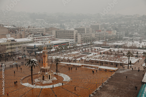 The view of Izmir  - Konak square during the snow. It snows once in 20 years in this city. © Tarik GOK