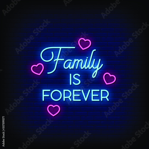Family is Forever Neon Signs Style Text Vector