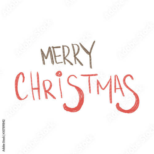 Wallpaper Mural Children's pencil illustration lettering Merry Christmas. Hand drawn isolated on a white background. Torontodigital.ca