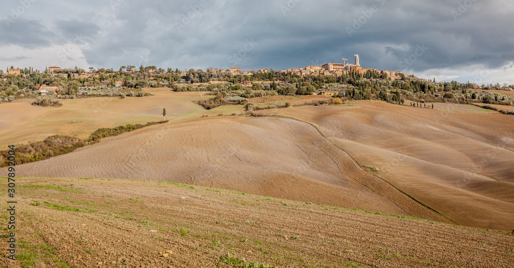 Pienza Cityscape and Farming Countryside Panoramic view