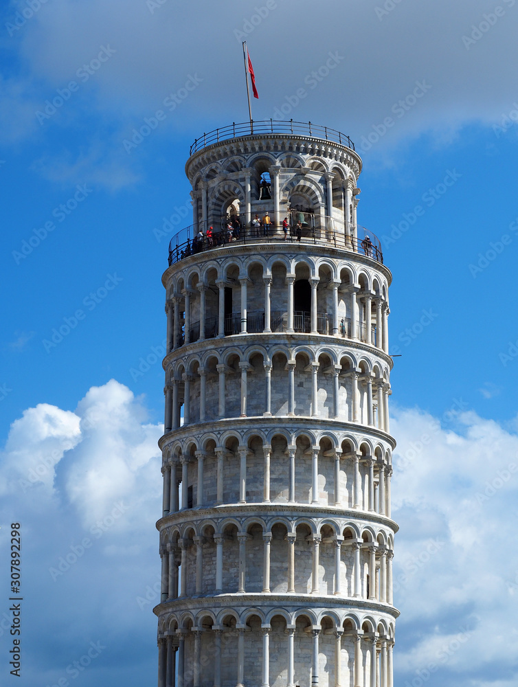 Detail of the exterior of the Leaning Tower of Pisa (Torre pendente di Pisa) in Pisa, Italy