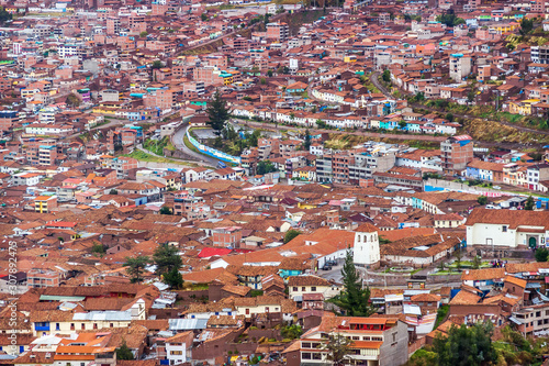 Peru - Colorful View of Cuzco Houses Rooftops Skyline from the Inca Saqsaywaman Fortress