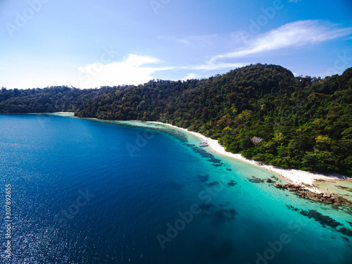 Andaman crystal sea white sand beach at lipe island. Panoramic view. Koh lipe stun Thailand.  © ATKWORK888