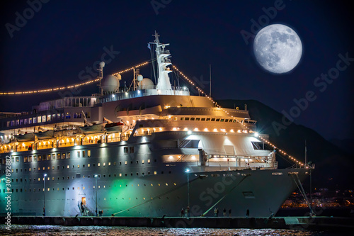 Beautiful white giant luxury cruise ship