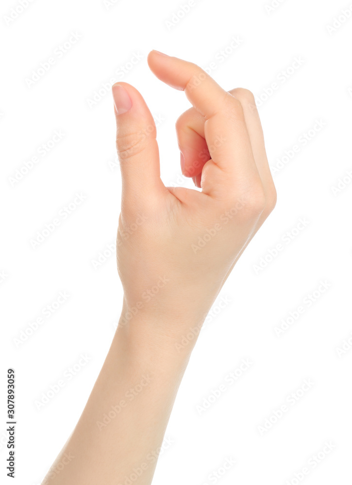 Woman hand with gesture like enlarging the picture on tablet PC screen Woman hand with gesture like enlarging the picture on tablet PC screen