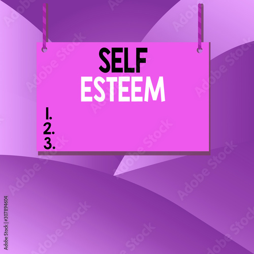 Handwriting text writing Self Esteem. Conceptual photo a feeling of having respect for yourself and your abilities Wooden board wood rectangle shape empty frame fixed colorful striped string photo