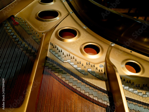 Pianoforte tavola armonica interna con colori di ottone e corde in rame, bellissima per copertine photo