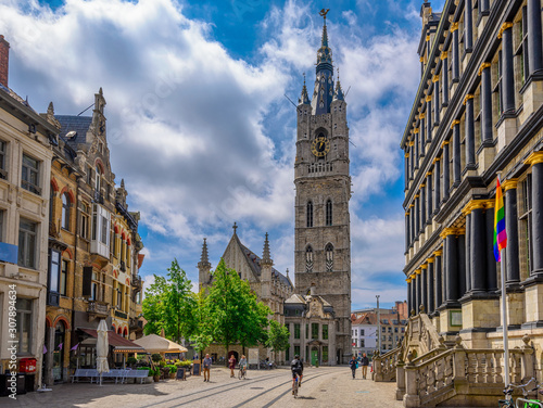 Belfry of Ghent and Ghent Town Hall (Stadhuis) in Ghent (Gent), Belgium Fototapeta