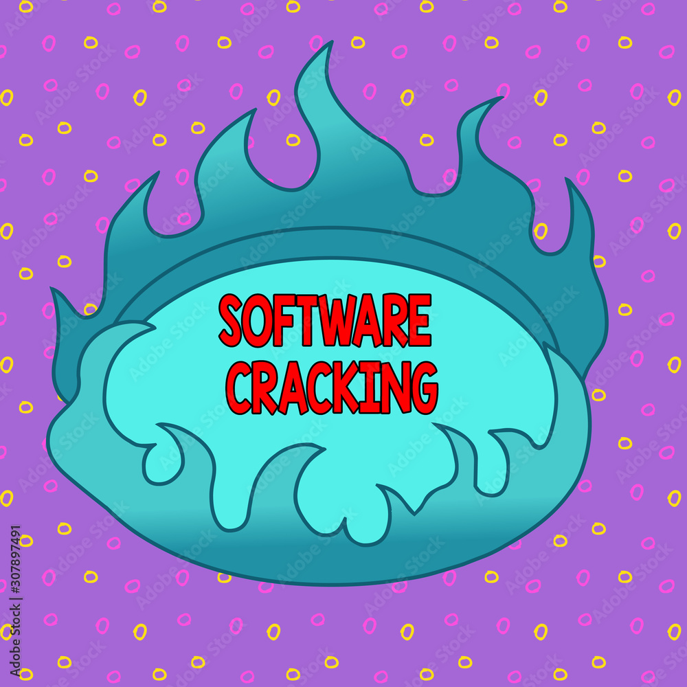 Conceptual hand writing showing Software Cracking. Concept meaning modification of software to remove or disable features Asymmetrical uneven shaped pattern object multicolour design