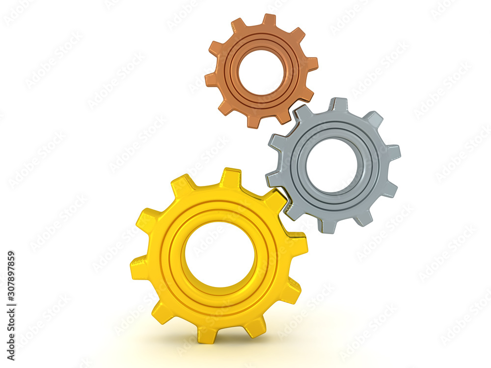 3D Mechansim made up of different colored gears 3D Mechansim made up of different colored gears