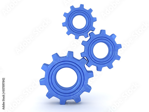 Three 3D different sized gears turning
