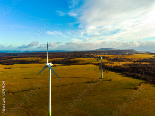Windmills electricity. Renewable energy. Sustainable electricity