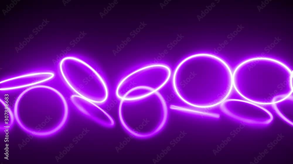 Abstract 3D neon circle line animation rotating on dark background with reflection. 4k Seamless loop footage. Abstract 3D neon circle line animation rotating on dark background with reflection. 4k Seamless loop footage.
