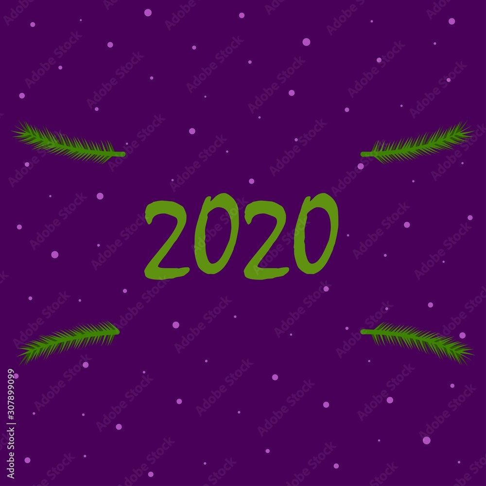 Purple background with 2020 inscription and snowflakes Purple background with 2020 inscription and snowflakes