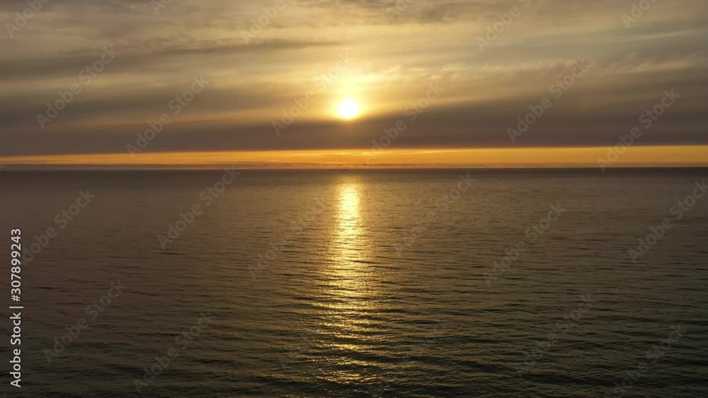 Aerial view of a beautiful sunset over the sea. Beach Lofoten archipelago, Norway. Aerial view of a beautiful sunset over the sea. Beach Lofoten archipelago, Norway.