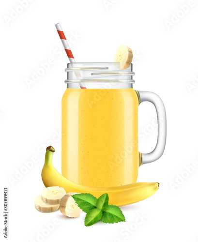 Realistic Banana Smoothie Composition