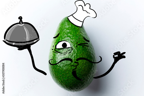 Fototapeta Naklejka Na Ścianę i Meble -  avocado cartoon illustration, cut avocado and cute faces, drawing funny face avocado, avocado illustration
