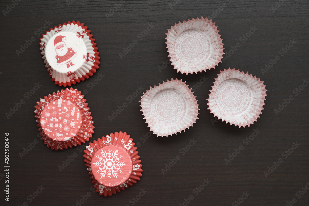 Empty red Christmas muffin paper tulips Empty red Christmas muffin paper tulips