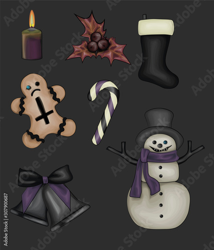 Gothic Christmas Icons - Vector set