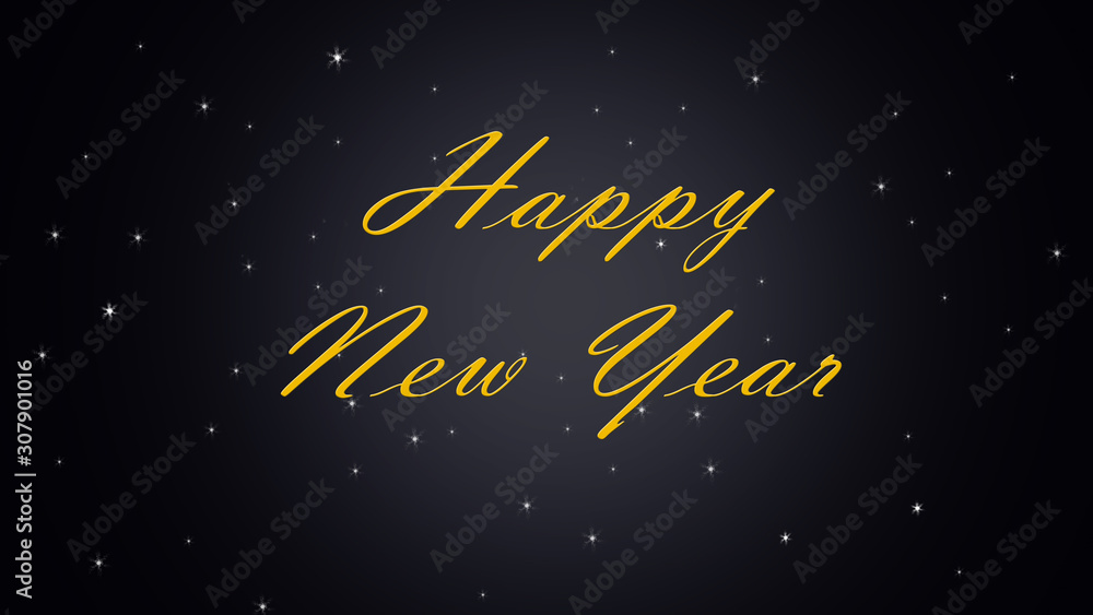 Fototapeta premium Happy new year 2020, gold text and star on black background.