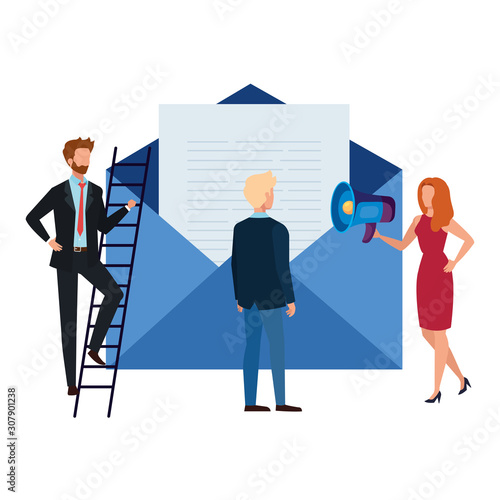 Envelope men and woman design, Email mail message letter marketing communication card and document theme Vector illustration