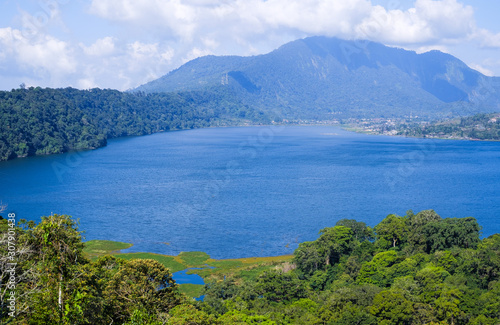 View of lake Buyan  Danau Buyan  from the top. Landscape with lake and mountain views. Bedugul  Buleleng  Bali  Indonesia.
