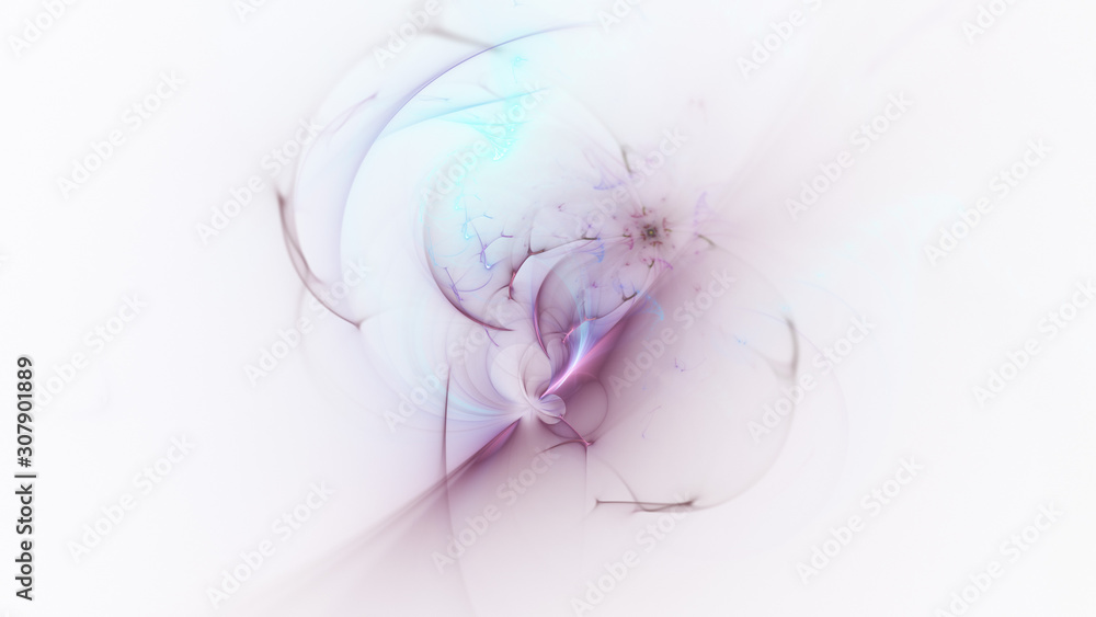 Fototapeta Abstract blue and violet glowing shapes. Fantasy light background. Digital fractal art. 3d rendering.