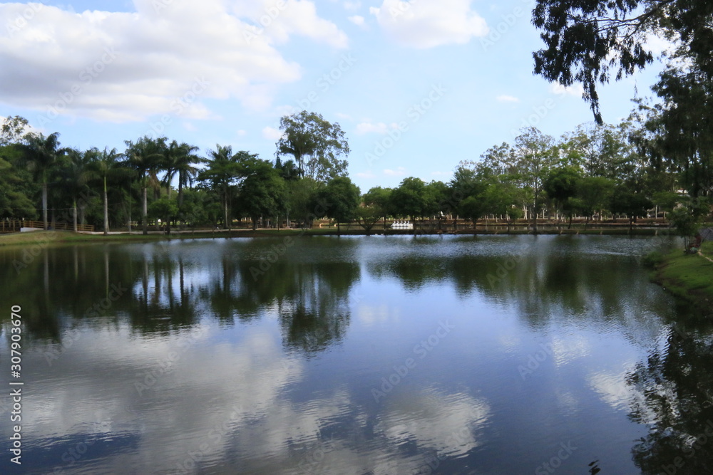 landscape with lake and blue sky
