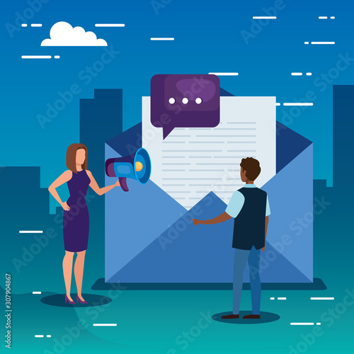 Envelope and people design, Email mail message letter marketing communication card and document theme Vector illustration