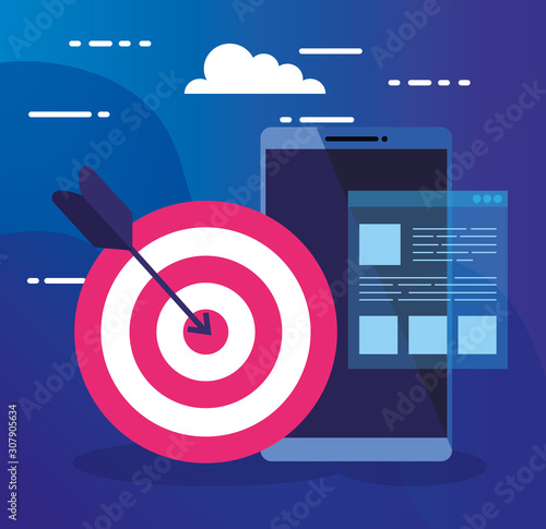 Smartphone and target design, Digital technology communication social media internet web and wireless theme Vector illustration