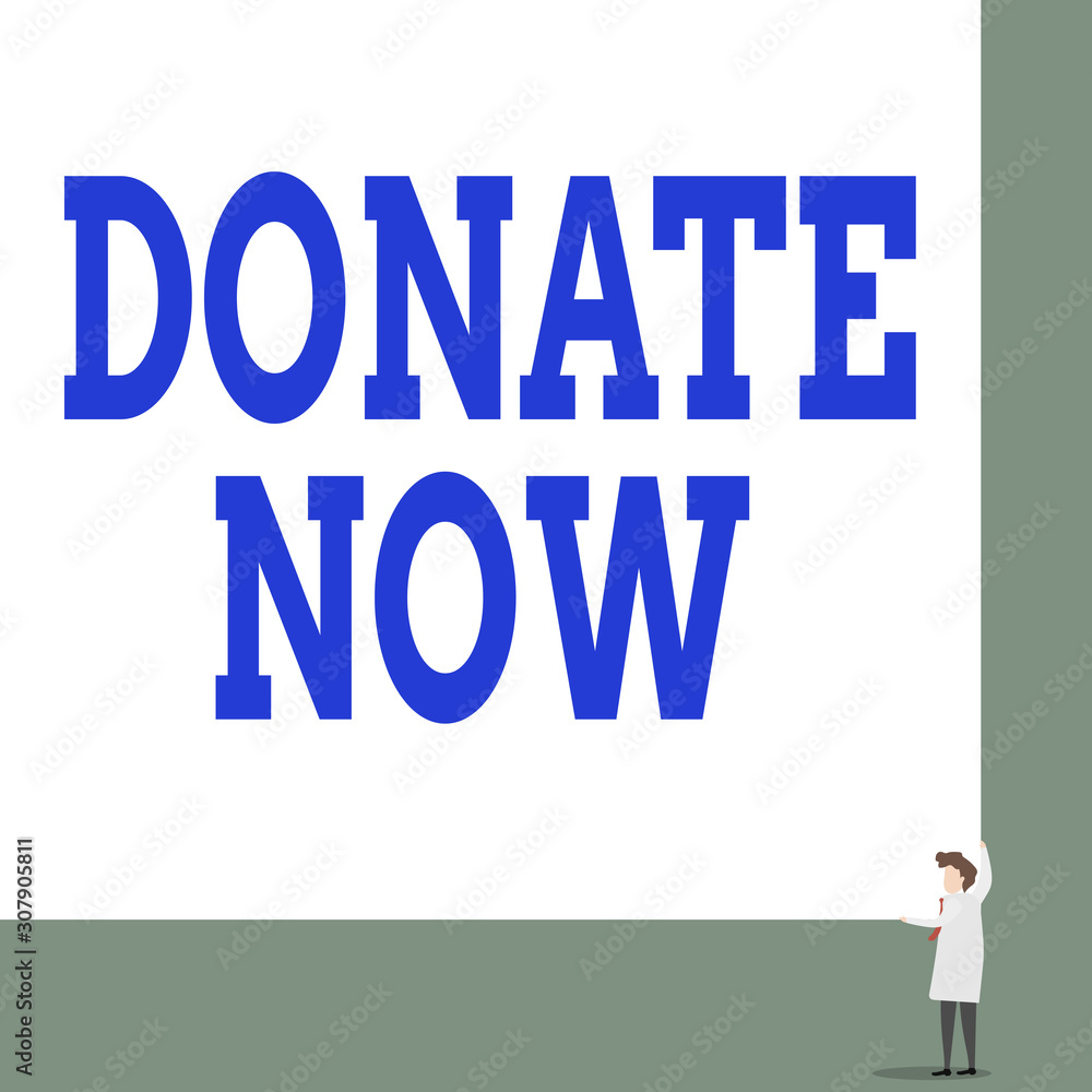 Text sign showing Donate Now. Business photo showcasing to give something like money or goods to a charity or any cause Front view young woman holding two hands right corner big blank rectangle Text sign showing Donate Now. Business photo showcasing to give something like money or goods to a charity or any cause Front view young woman holding two hands right corner big blank rectangle