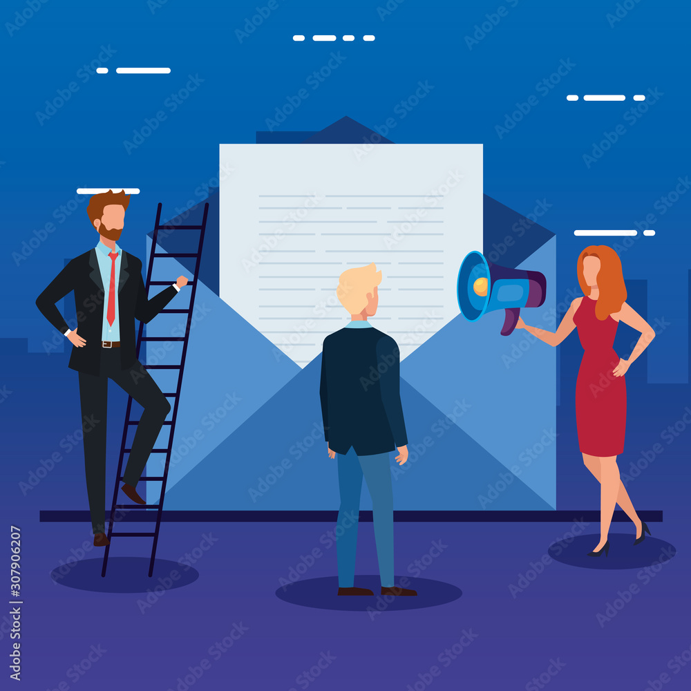 Envelope and people design, Email mail message letter marketing communication card and document theme Vector illustration